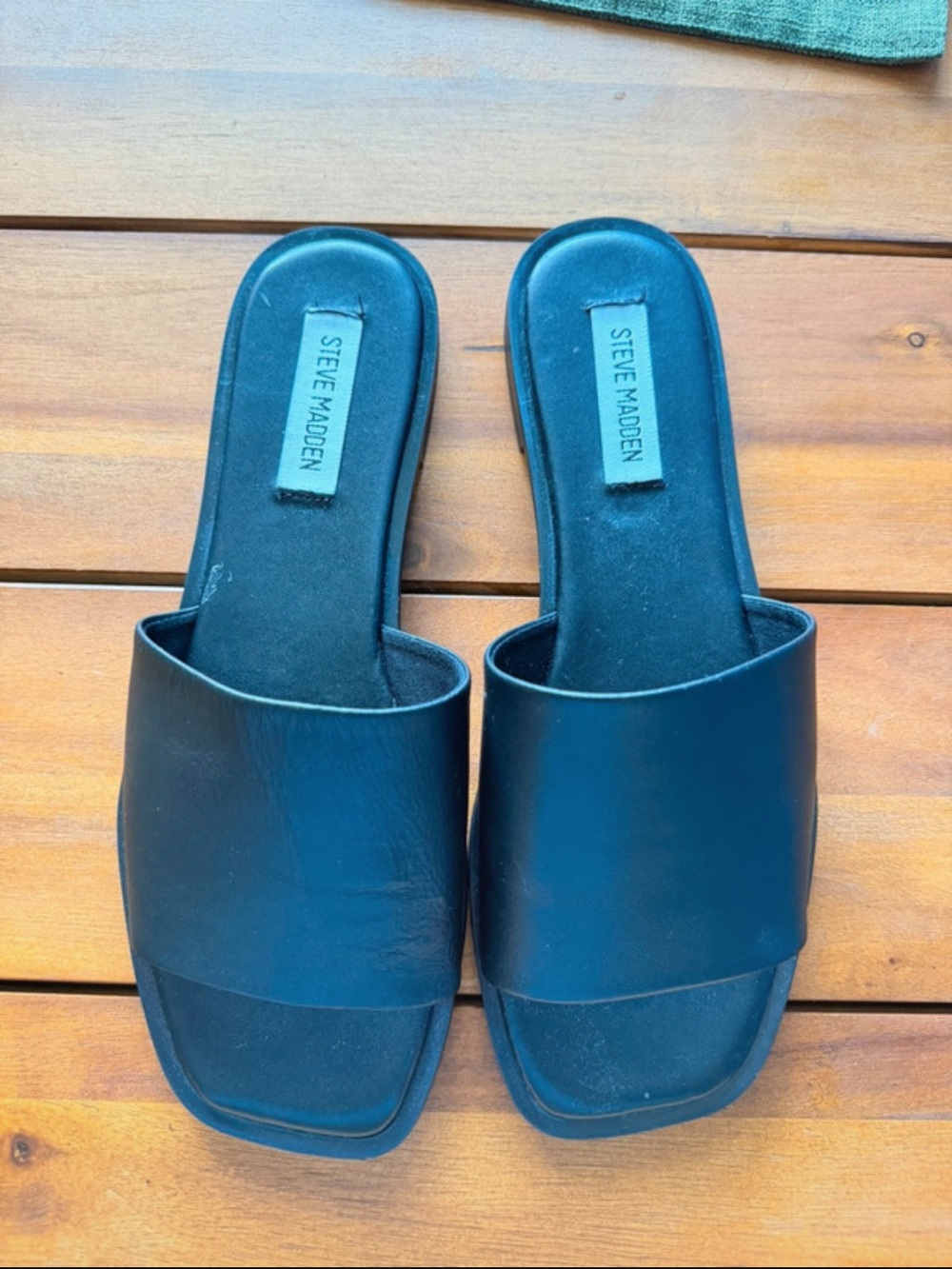 Steve Madden Black Wide-Band Slide Mules